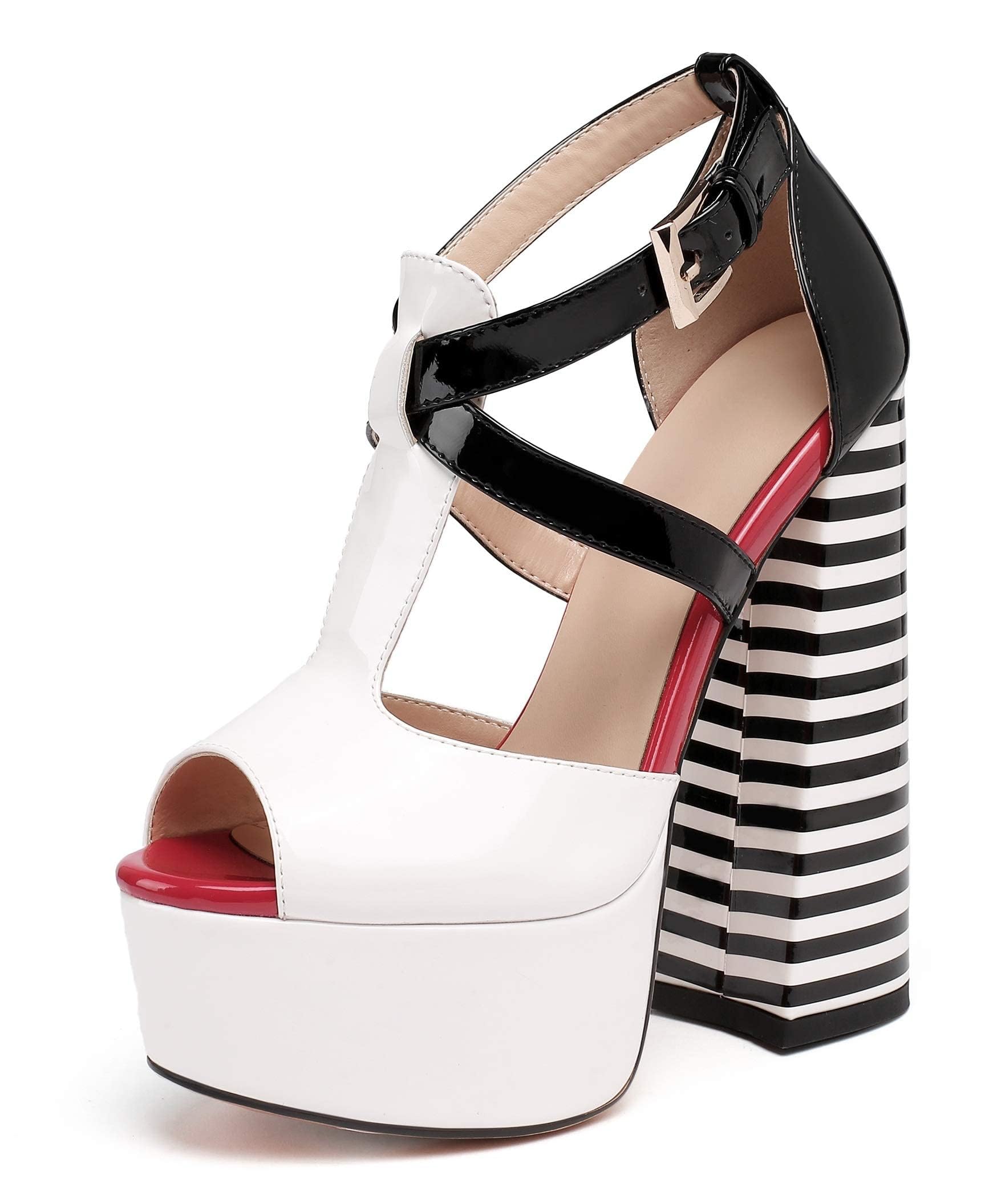 YODEKS Women's Peep Toe Chunky Heel Sandals Ankle Strap Platform Wedding Shoes