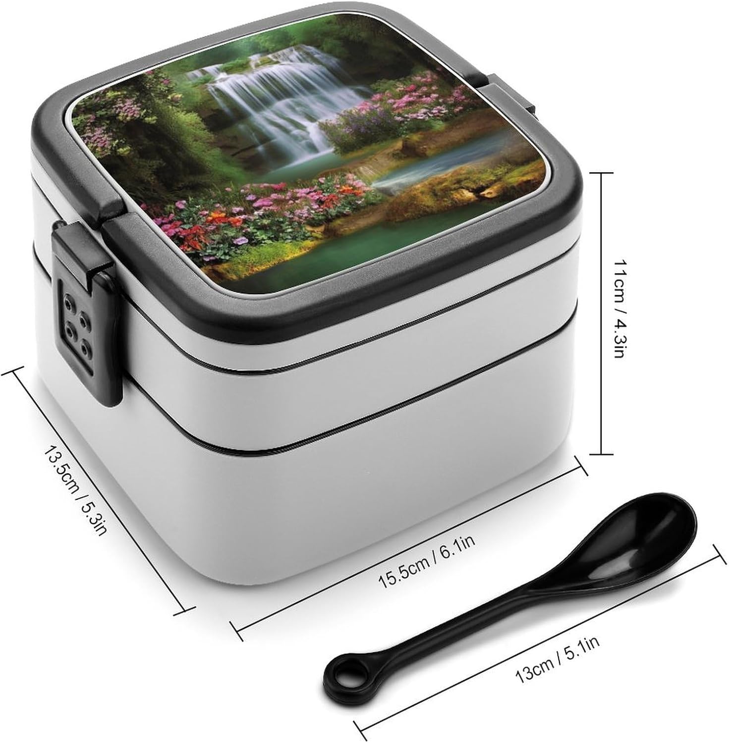 Adults Lunch Box Adult Bento Box Stackable Bento Box BPA-Free Waterfalls Flowers And Trees Lunch Box Food Container Ideal for Meal Prep, Work, And On The Go