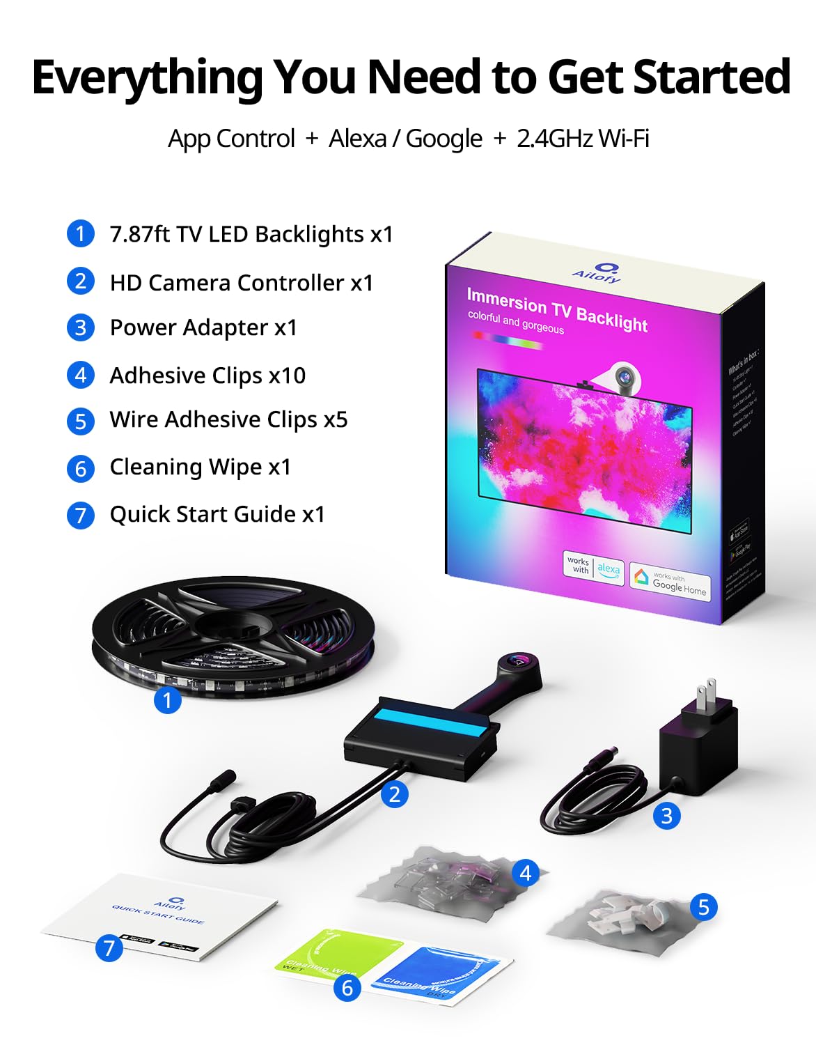 Ailofy Smart TV LED retroilluminazione con telecamera, striscia di luci LED per TV