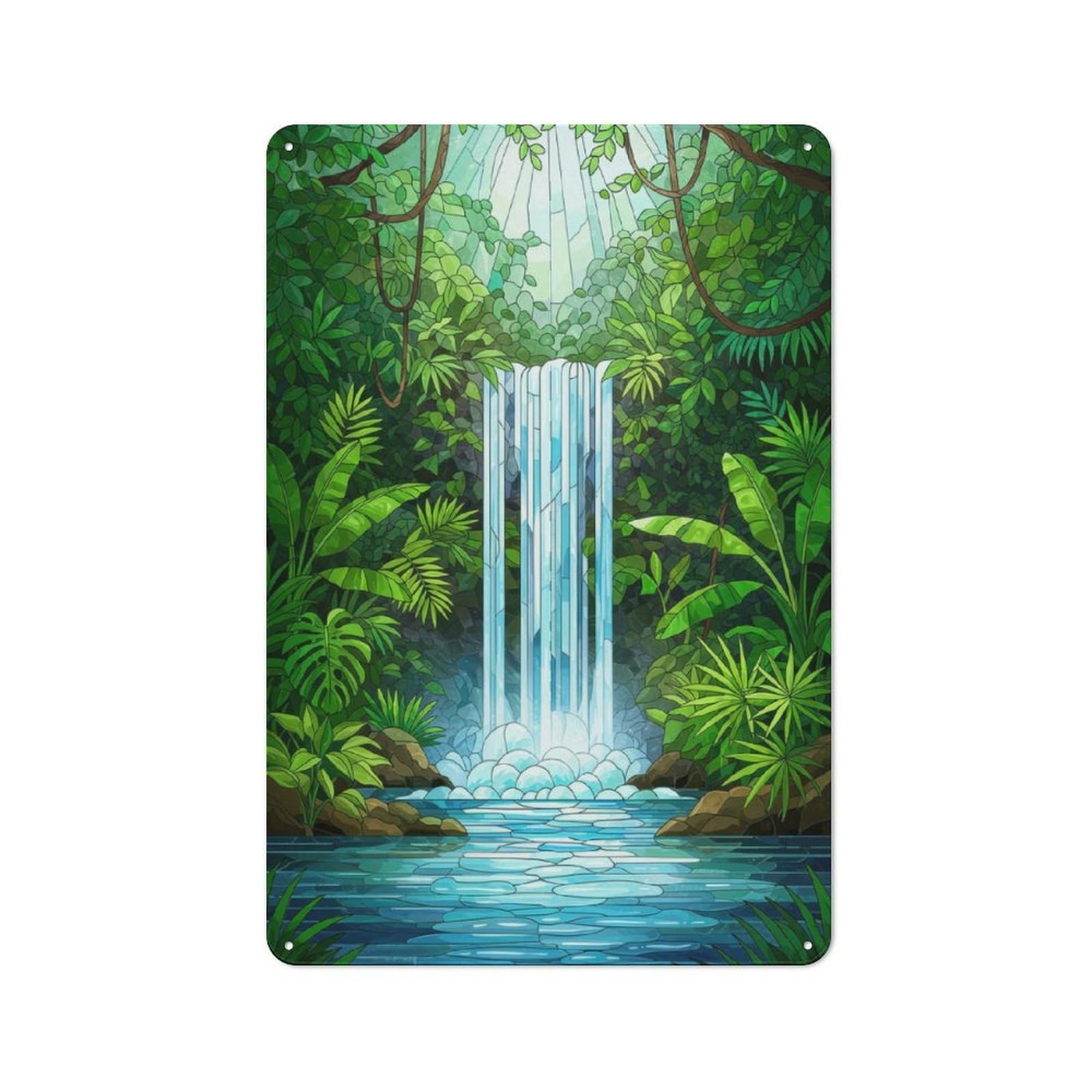 Tropical Waterfall in Lush Jungle Setting Retro Tin Sign 30x20cm for Lounge Or Reading Corner, Gift for Lounge Decor Fans during The Christmas Season