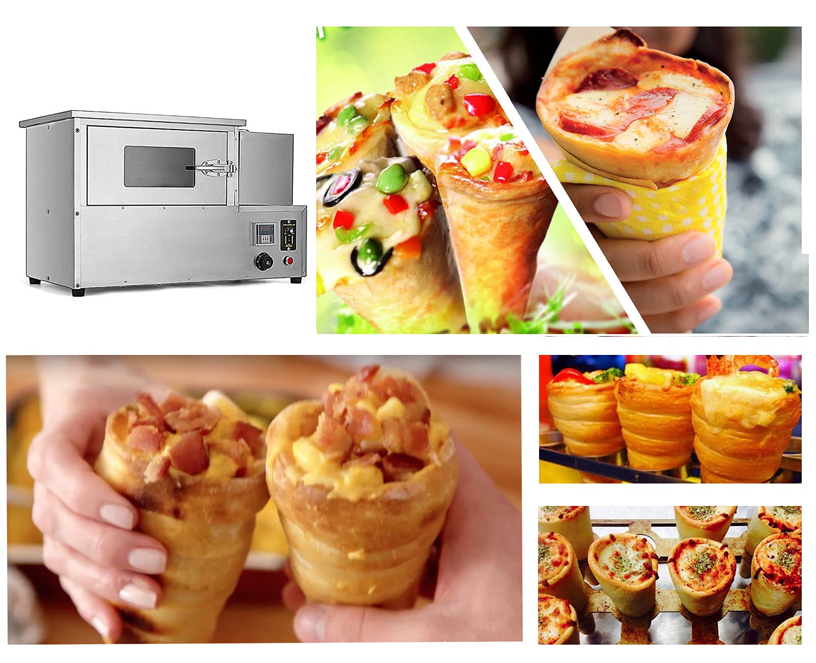TXMACHINE 4 Heads Cone Machine Pizza Cone Forming Machine Commercial Pizza Cone maker machine for Food Truck with Rotational Oven 5 brackets can custom Spiral Shape (oven, 110V/60HZ)