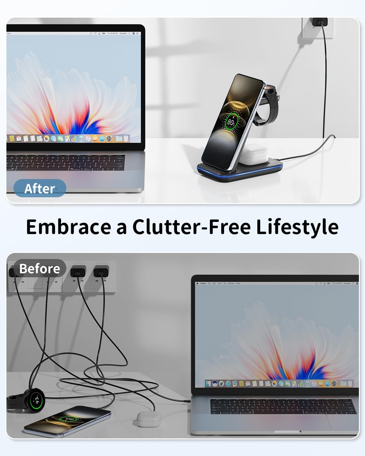 Wireless Charger for Samsung&Android: JoyGeek 3 in 1 Charging Station for S26/S25/S24/S23/S22/S21/S20/Note20/Z Fold&Flip, Galaxy Watch8/7/6/5/4/3/Active2/1, Buds 3 Pro