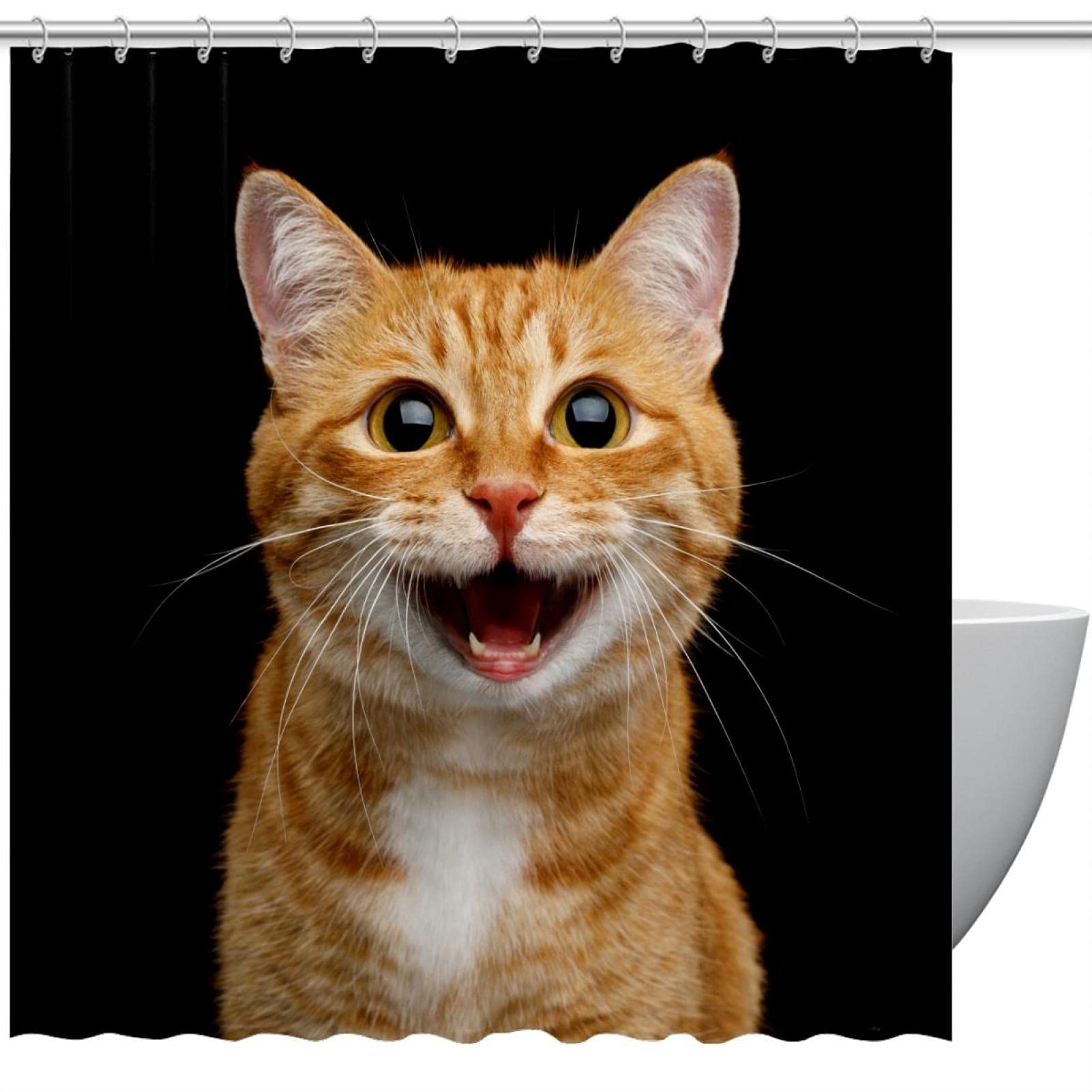 Rideau de douche de salle de bain motif chat pour une ambiance de detente