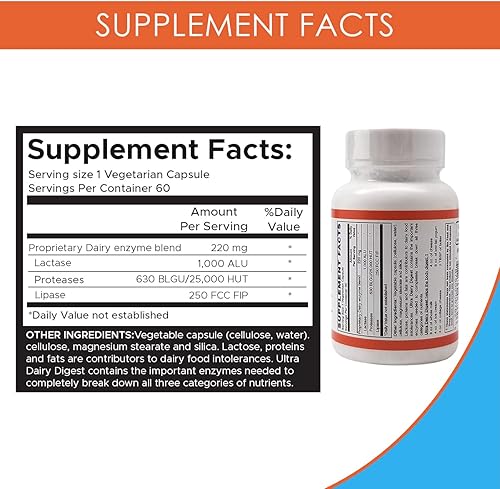 Miniatura 2 de Holistic Health Suplemento de enzima lactasa Ultra Dairy Digest, suplementos de enzimas digestivas para apoyo digestivo, se dirige a las molestias