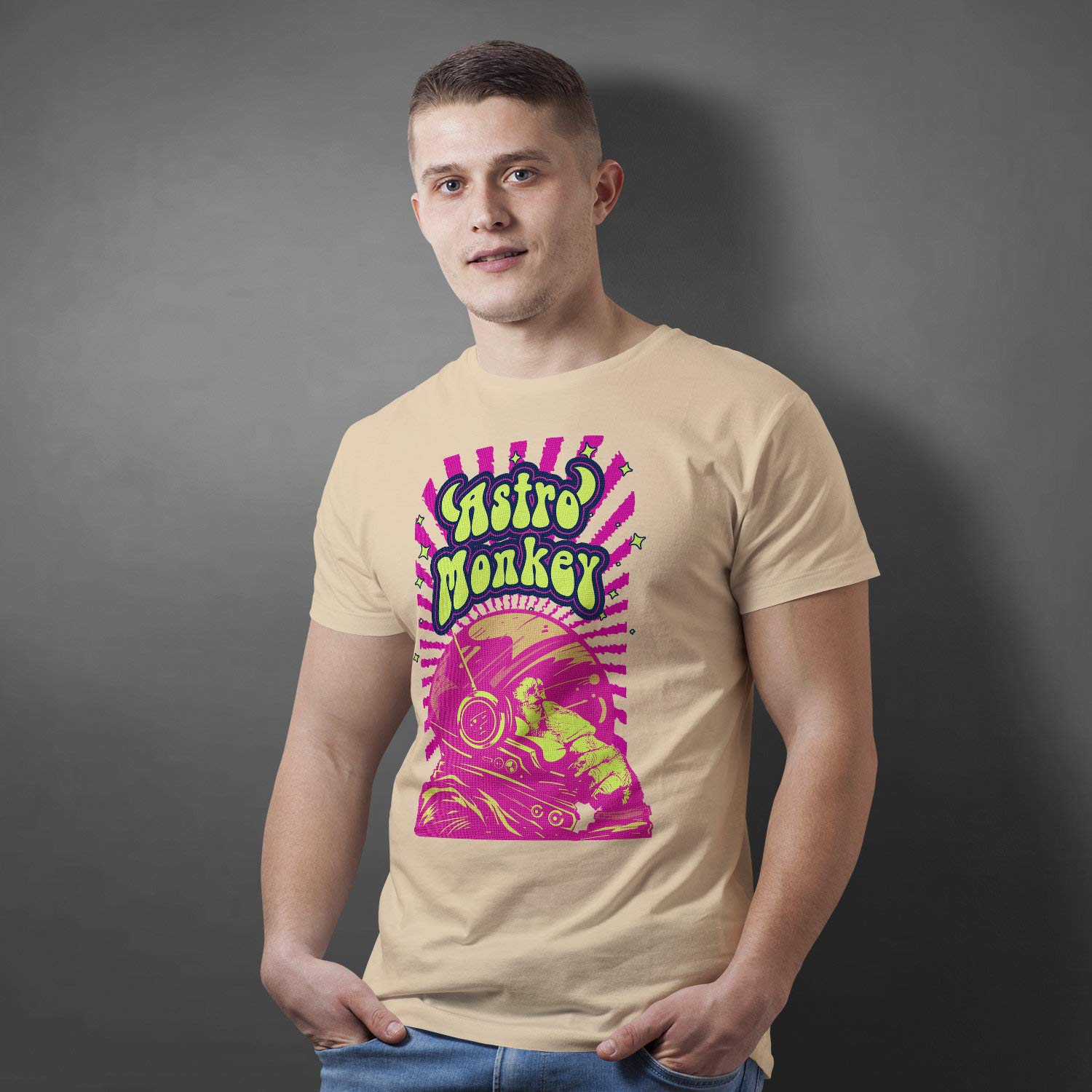 Camiseta personalizada para hombre de Monkey Lover - Camiseta divertida de regalo con ilustración abstracta de animales - Camiseta Astro Ape para niño, azul real, XXL
