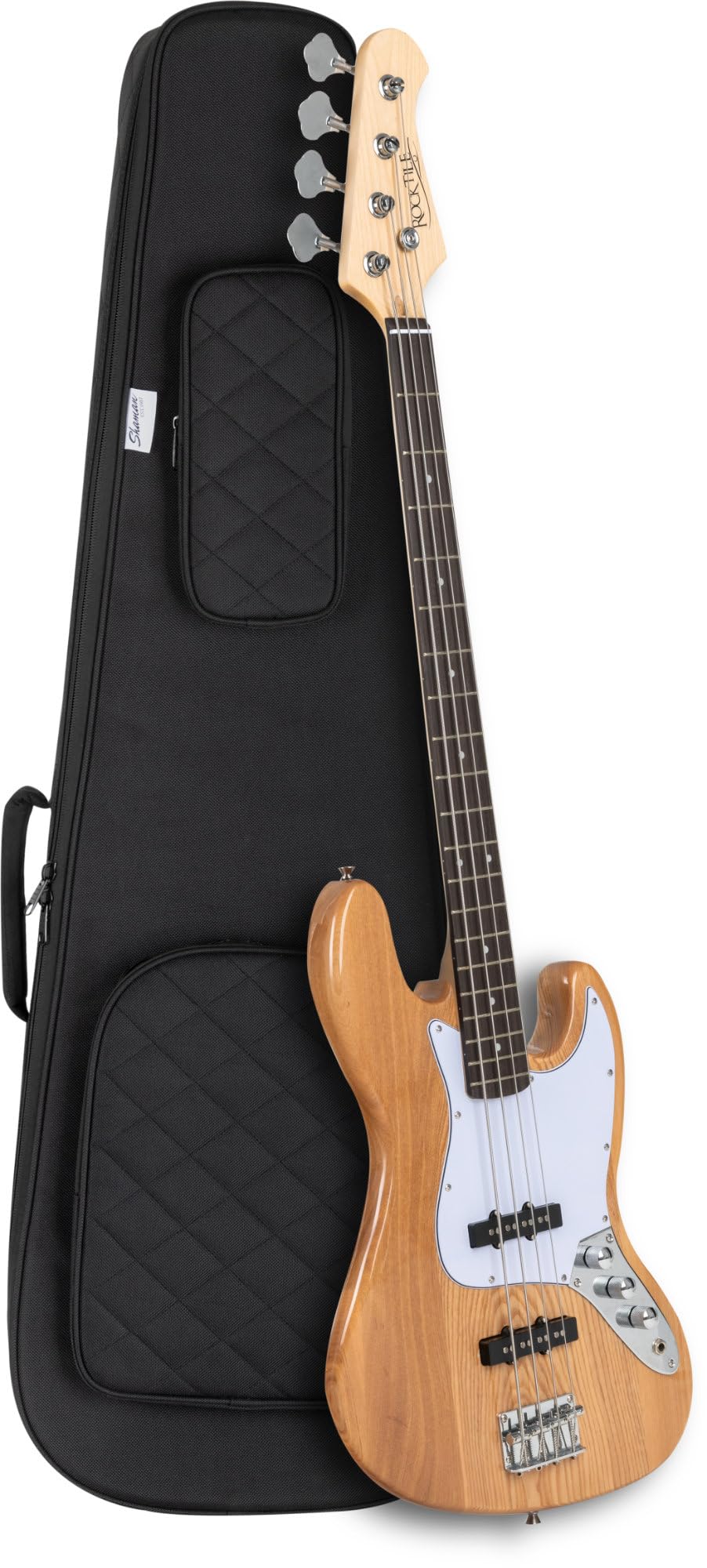 Shaman EBBT-2122BK E-Bass Tasche - Dick gepolsterter Gigbag für E-Bässe - Verstellbare Halsstütze mit Klettsicherung - Gepolsterte Außentaschen - Extra Tablet-Fach - Versenkbare Rucksackgarnitur