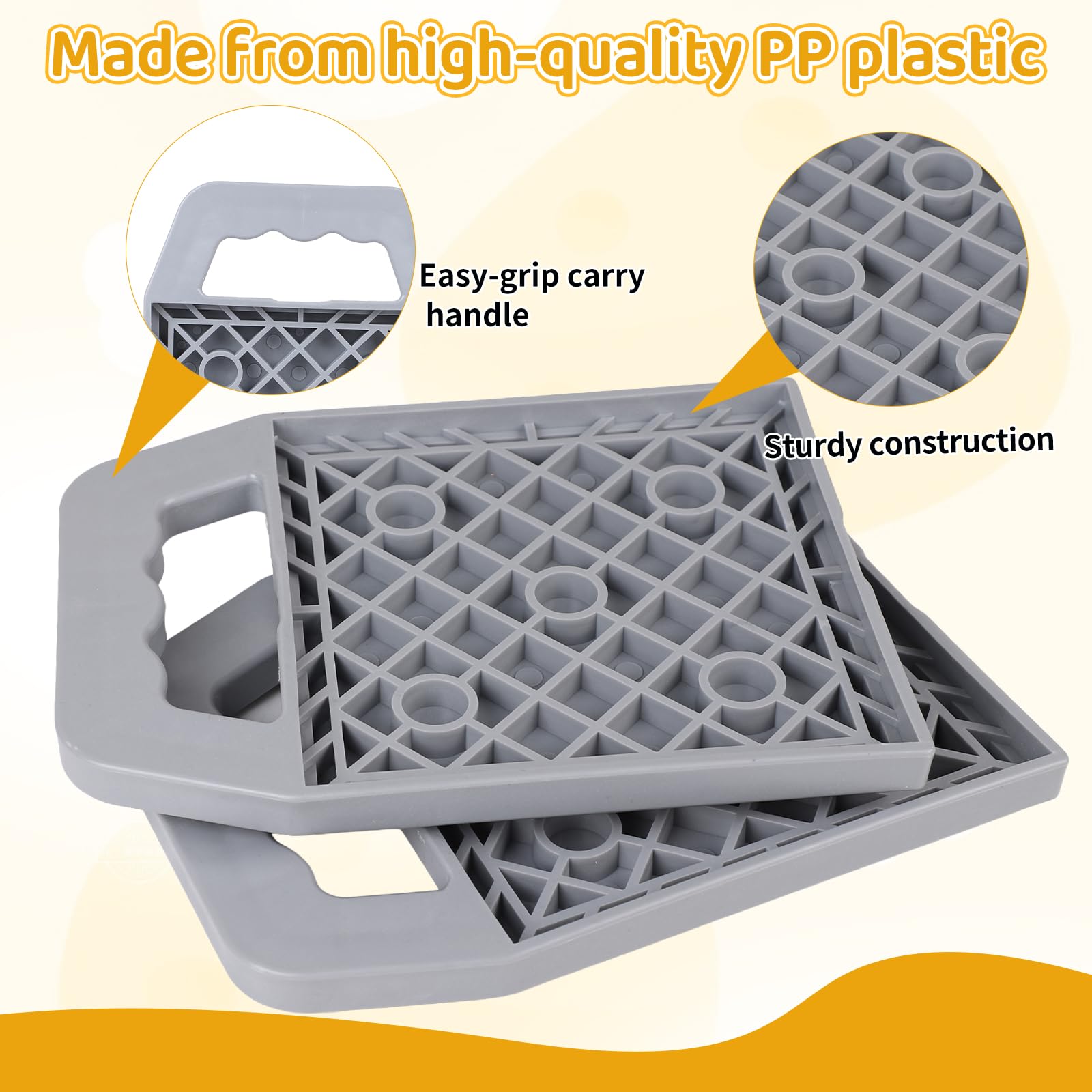 Set di 4 piastre di supporto per roulotte 23x17x2cm impilabili con maniglia stabilizzatrici