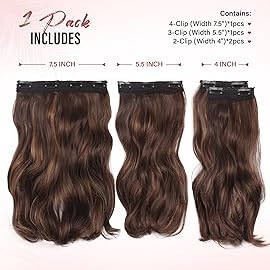 14 Inch Brown Hair Extensions - Wavy Synthetic Clip in Hair Extensions For Women And Girls (Color:Chestnut Brown with Dark Blonde Highlights)