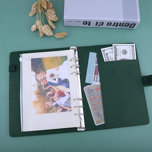 Vista 16 de Antner Carpeta A5 de piel sintética de 6 anillas, para papel de relleno A5, planificador personal A5, carpeta de presupuesto recargable con cierre