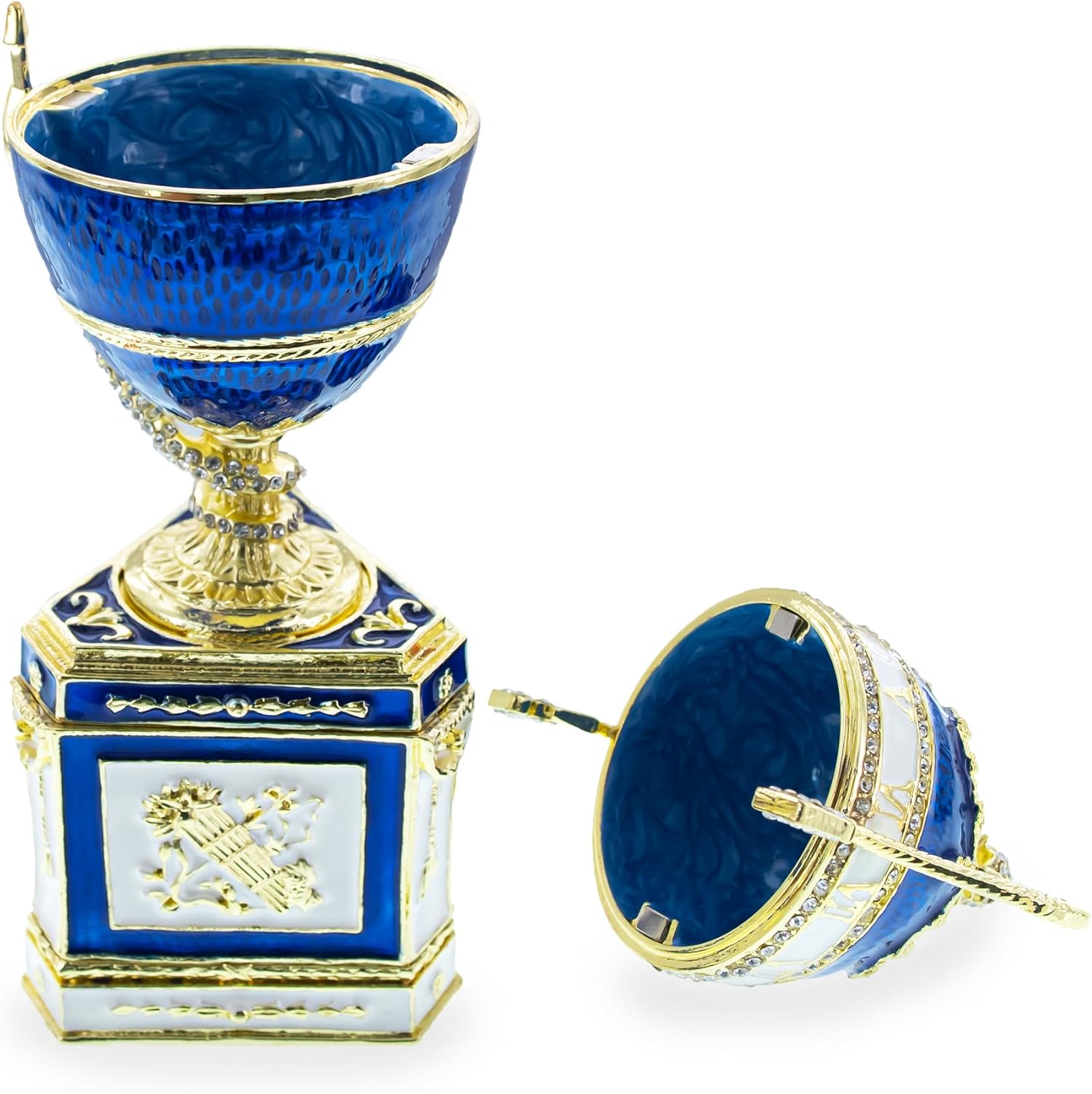 BestPysanky 1895 Blue Serpent Clock Royal Imperial Easter Egg 7 Inches