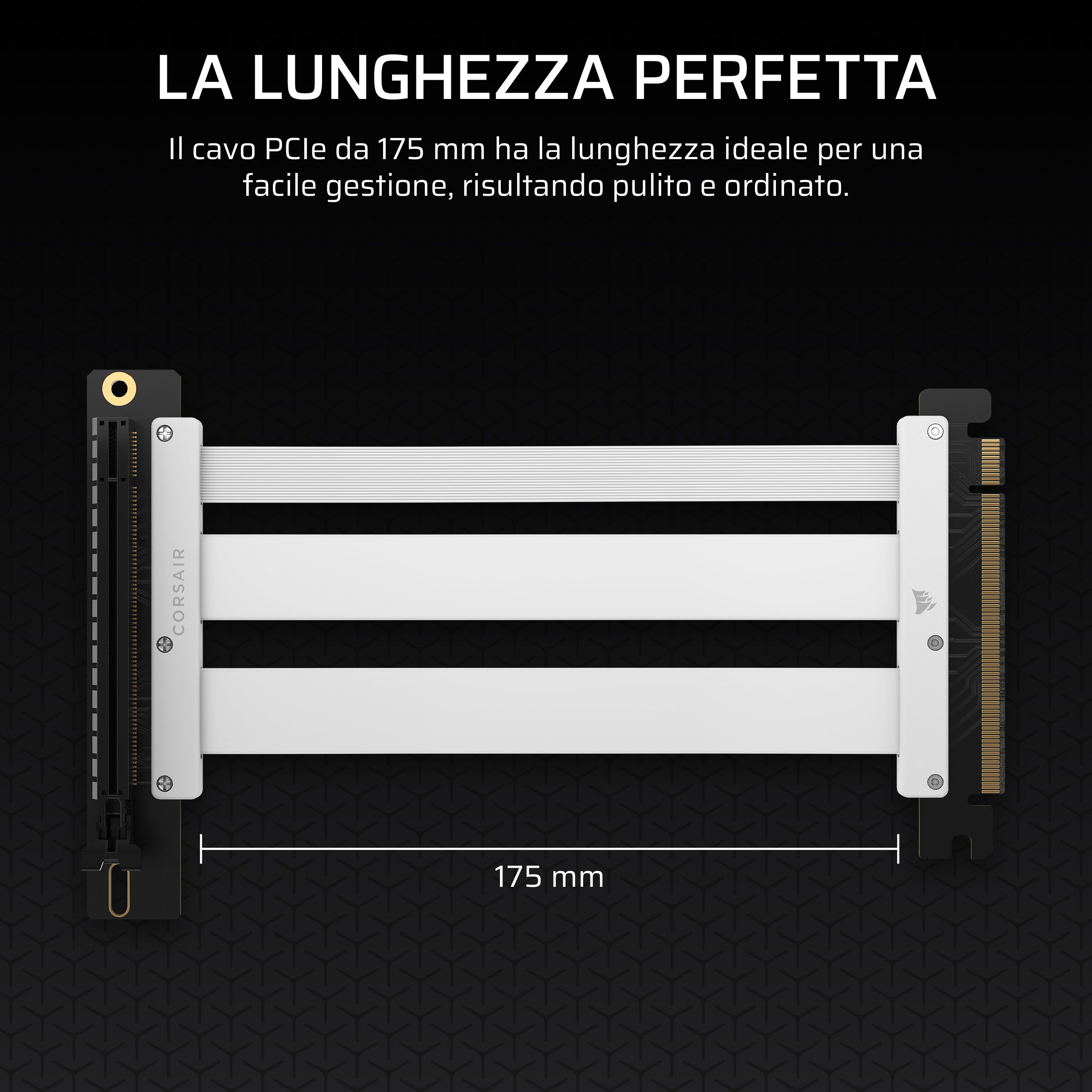 Corsair Premium PCIe 5.0 x16 Riser 175 mm Cavo – Bianco | Ultra flessibile, Resistente, Cacile da installare