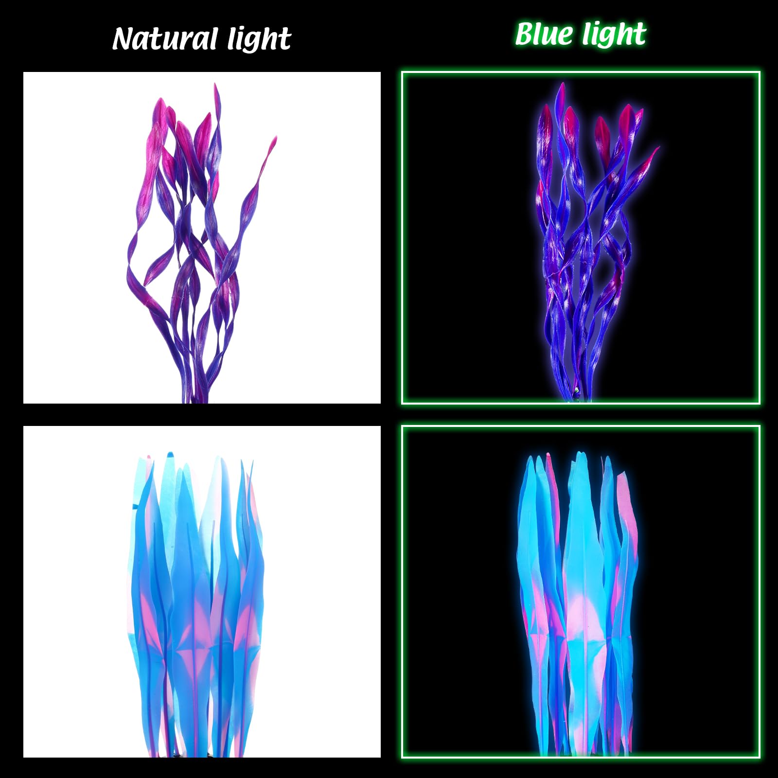 Frienda Lot de 8 plantes lumineuses pour aquarium avec 2 styles de varech, anémone de mer, corail artificiel, méduse, feuille de lotus, champignon pour aquarium (bleu, rose)