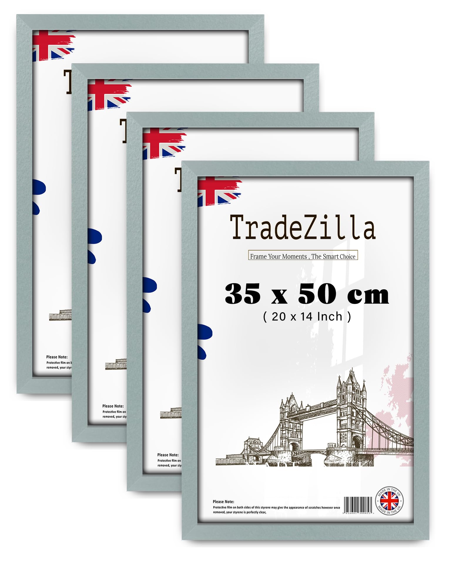 TradeZilla pack of 4 Silver 1' 2" x 1' 8" Poster Frame (35 x 50 CM) Museum Quality, Ideal for Art Enthusiasts, Ready to Hang High-Definition Prints 20 x 14 Inch [ Silver ]