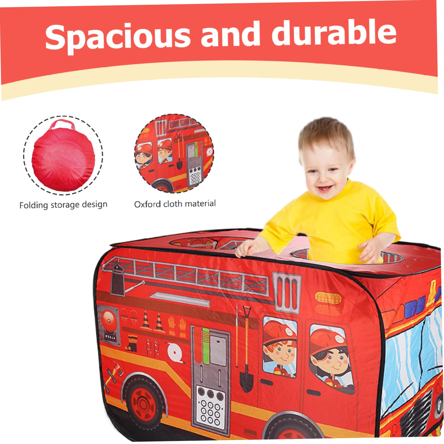 AwnsIMfreien Fire Truck Tent, up Tent for Kids Foldable Oxford Cloth Fire Truck with 3 Openings, 44x26x30 Inch Large up Play - Image 5