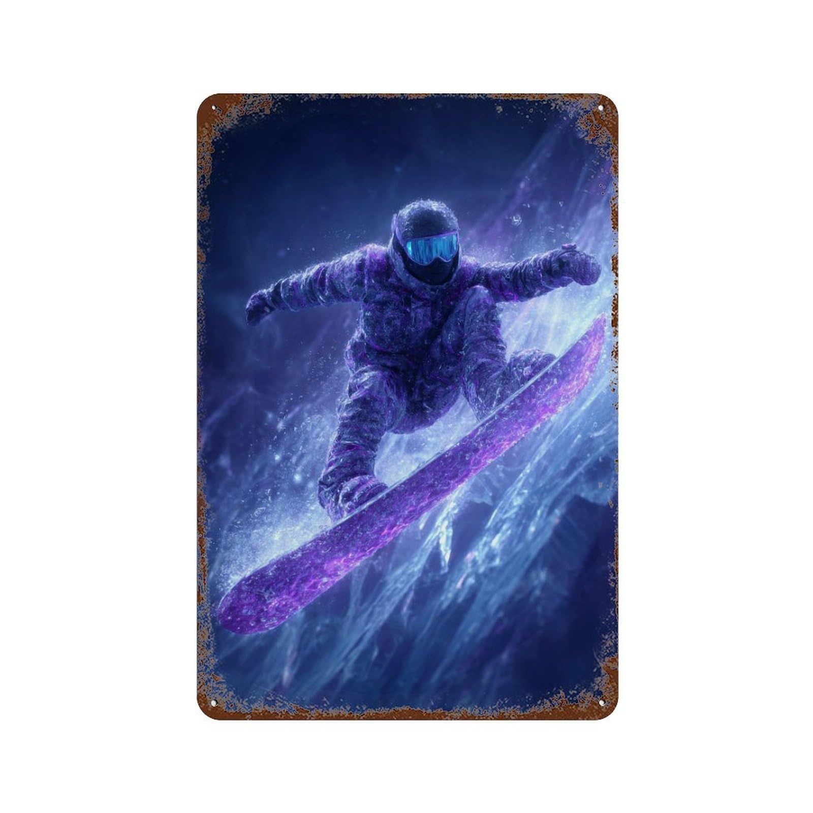 Garage Style Snowboarder in Purple Gear Decorative Tin Sign 11.8"x7.9", Retro Wall Decor for Bar And Workshop