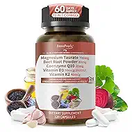 Magnesium Taurate Capsules, 12-in-1 Complex - Beet Root, CoQ10, Resveratrol for Heart Support, Immue Support, High Absorption Magnesium Taurate Complex Supplement for Men and Women, 120 Capsules