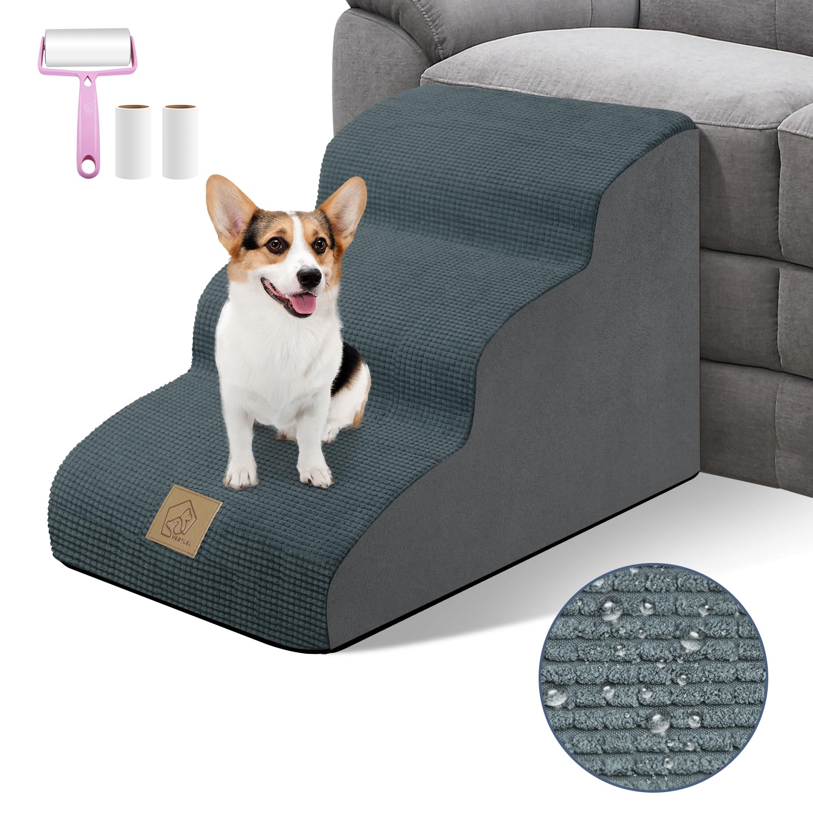 3-stufige Hundetreppe – 40,6 Cm Hoch, Faltbar, Mit Plüschbezug & Stauraum, Für Kleine Hunde, Katzen, Zum Bett Oder Couch