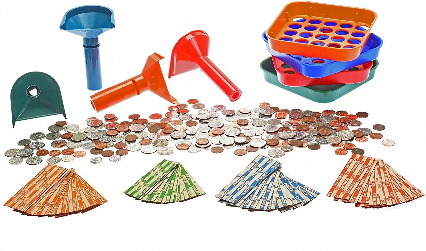 Nadex Sort and Wrap Set-4 Wrap Coin Tubes and 4 Quick Sort Coin Trays, Color-Coded (with Wrappers) : Office Products