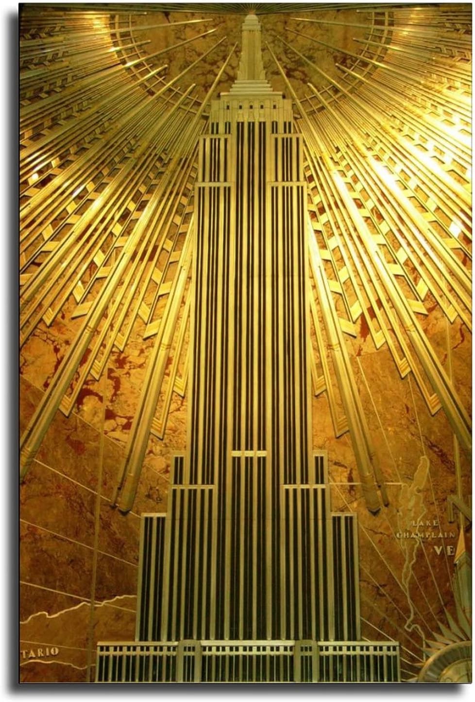 EMPIRE STATE BUILDING ART DECO GOLD Poster Decorative Painting Canvas Wall Art Living Room Posters Bedroom Painting 16x24inch(40x60cm)