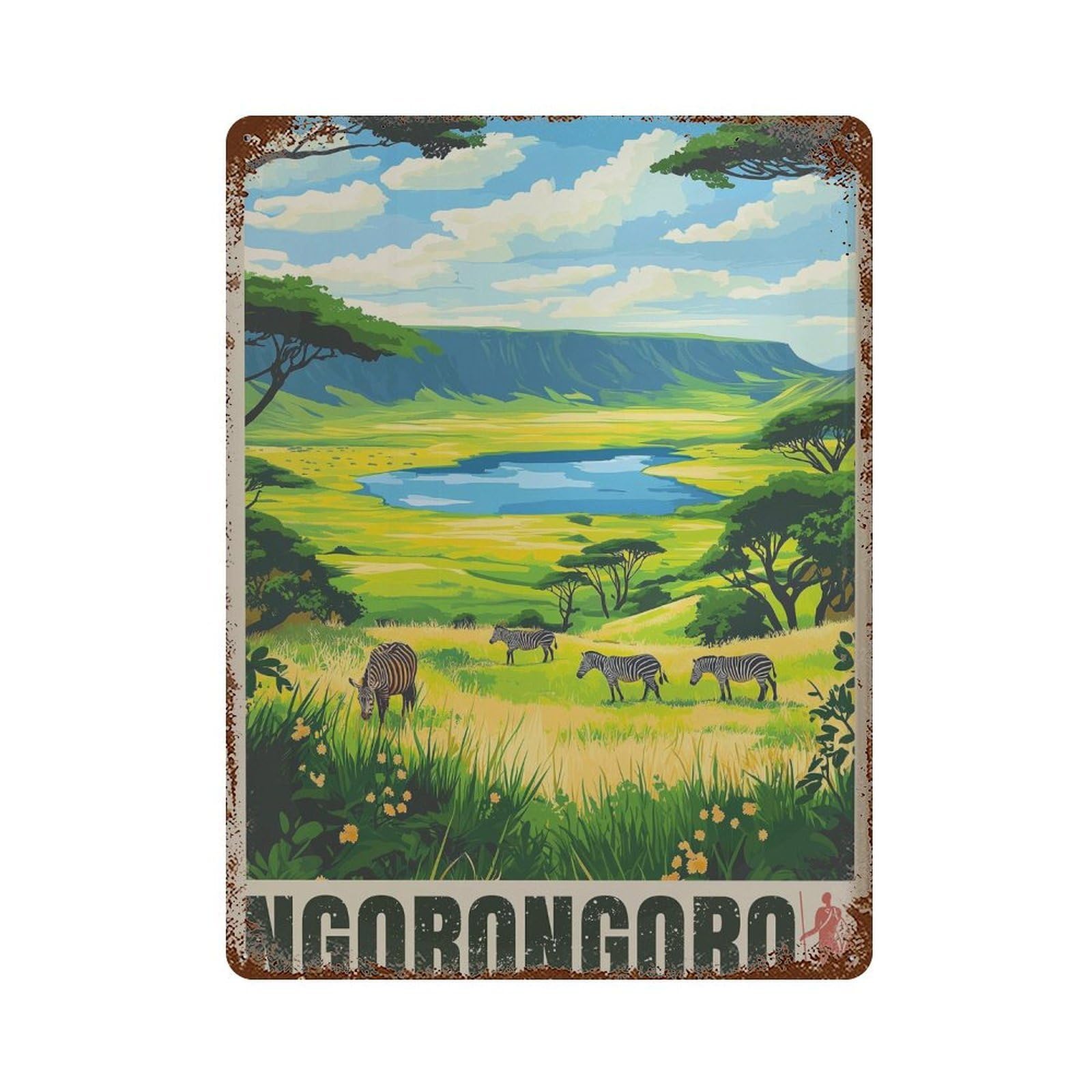 xiaoxiaoshen Ngorongoro Tanzania Travel Savanna Wall Decor Art Metal Tin Poster Modern Home Decor Art Home Bar Shop Decorations Vintage Sign 40x30cm
