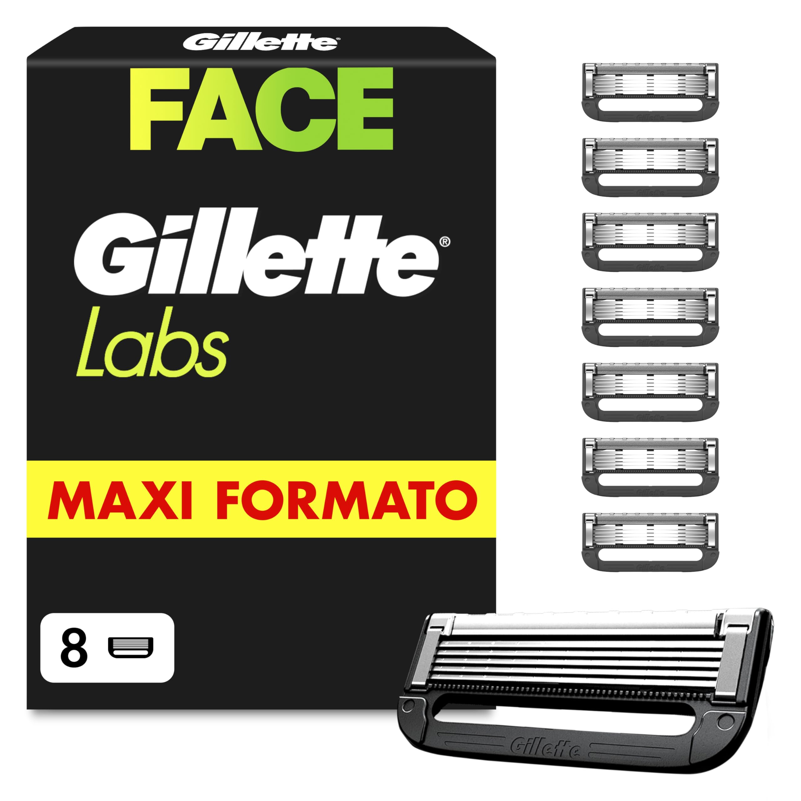 Gillette Labs Lamette di Ricambio Gillette Labs per Rasoio Barba Manuale da Uomo, Confezione da 8, Compatibili con i Rasoi Gillettelabs con Barra Esfoliante e Heated Razor