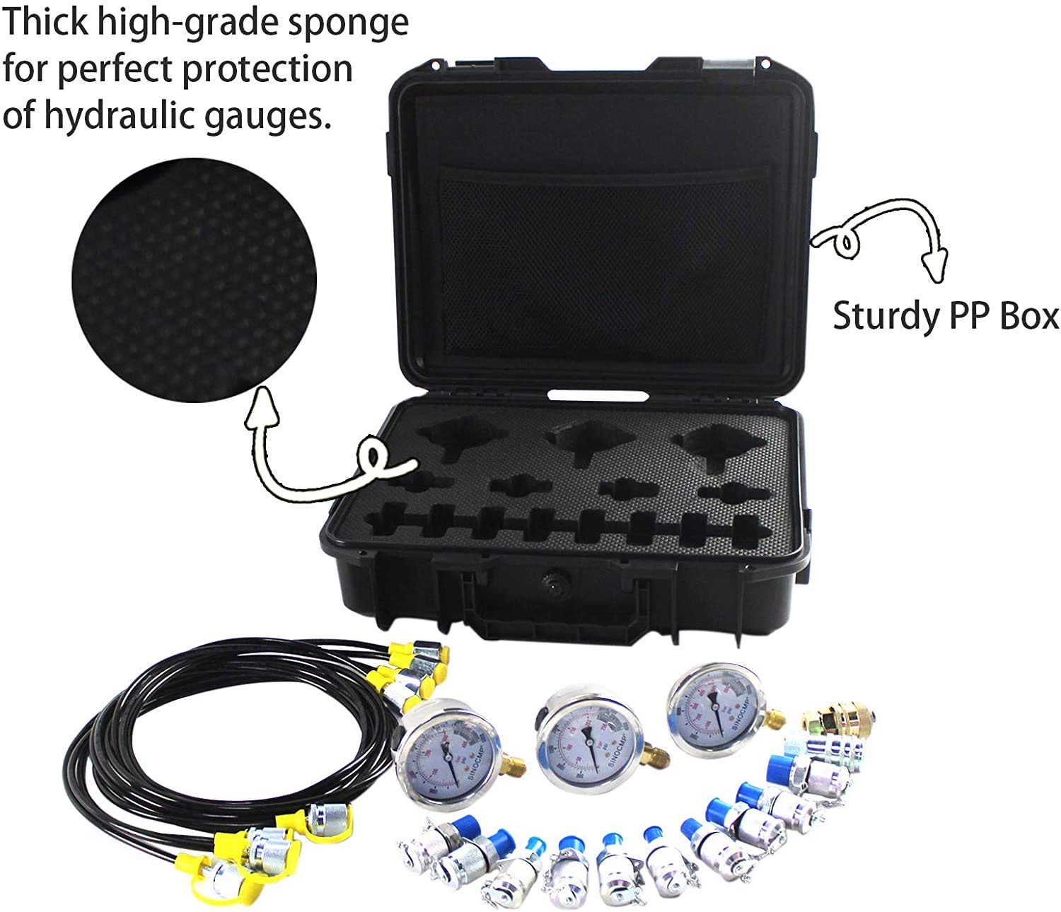Buy SINOCMP Hydraulic Test Kit 25/40/60mpa Hydraulic Pressure Gauges