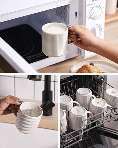 Miniatura 6 de famiware Juego de tazas de café para 6, tazas de catering de 12 onzas con asa para café, té, cacao, leche, blanco mate