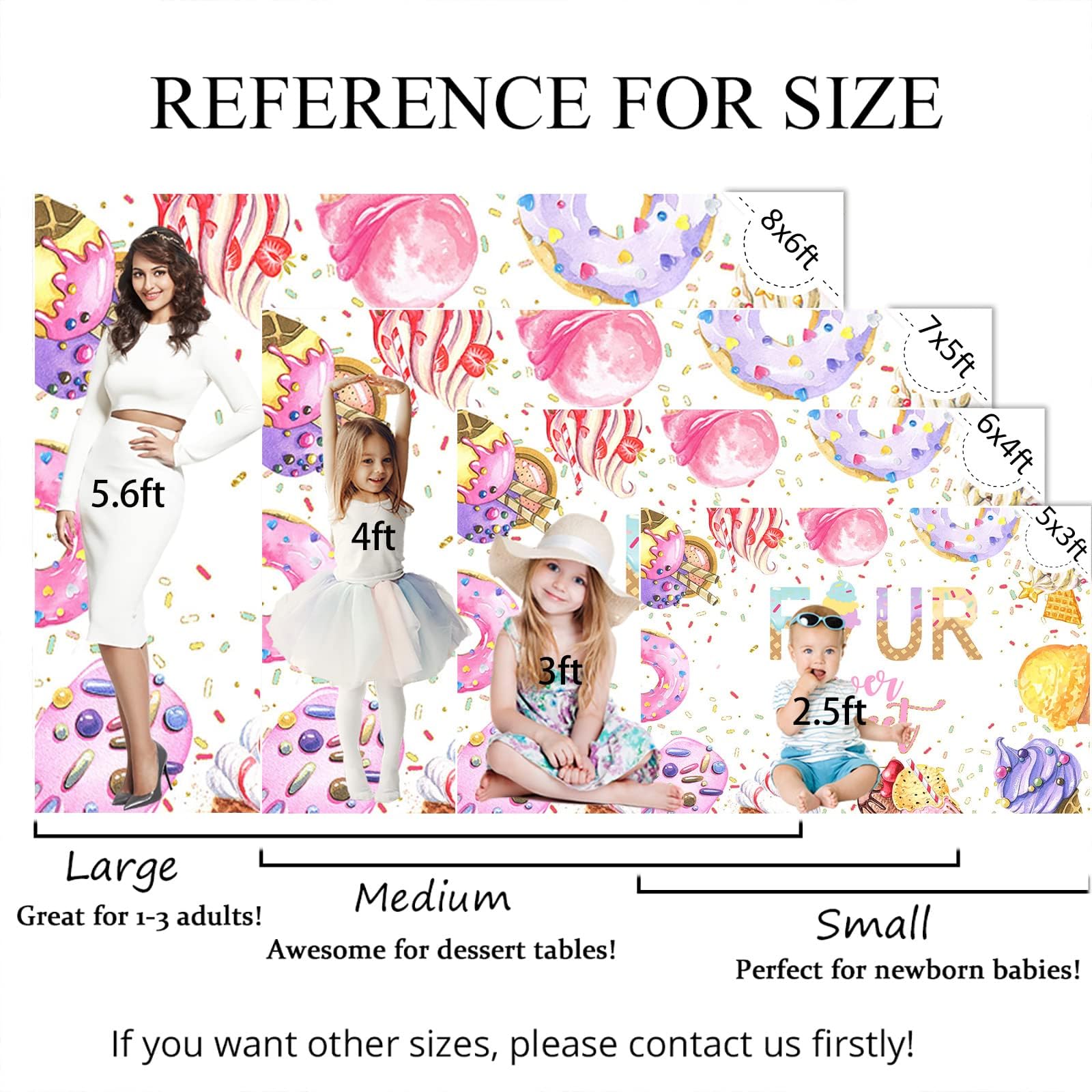 7x5ft Ice Cream Themed 4th Birthday Backdrop - Watercolor Princess Photography Background