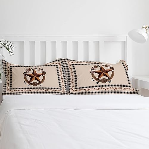 Miniatura 4 de Juego de funda de edredón tamaño King de 3 piezas rústicas de Texas Western Star Berries Black Buffalo Plaid suave juegos de ropa de cama con cierre