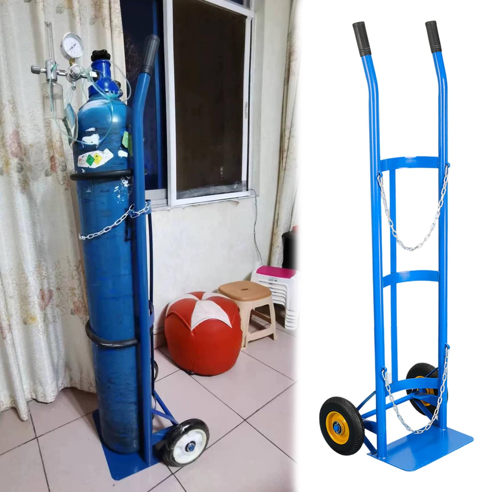 Gas cylinder trolley, 40L50L Propane Tank Cart Holder, Oxygen Tanks Cylinder Carrier/Handcart with Safety Chain, Sturdy Gas Trolley Rack