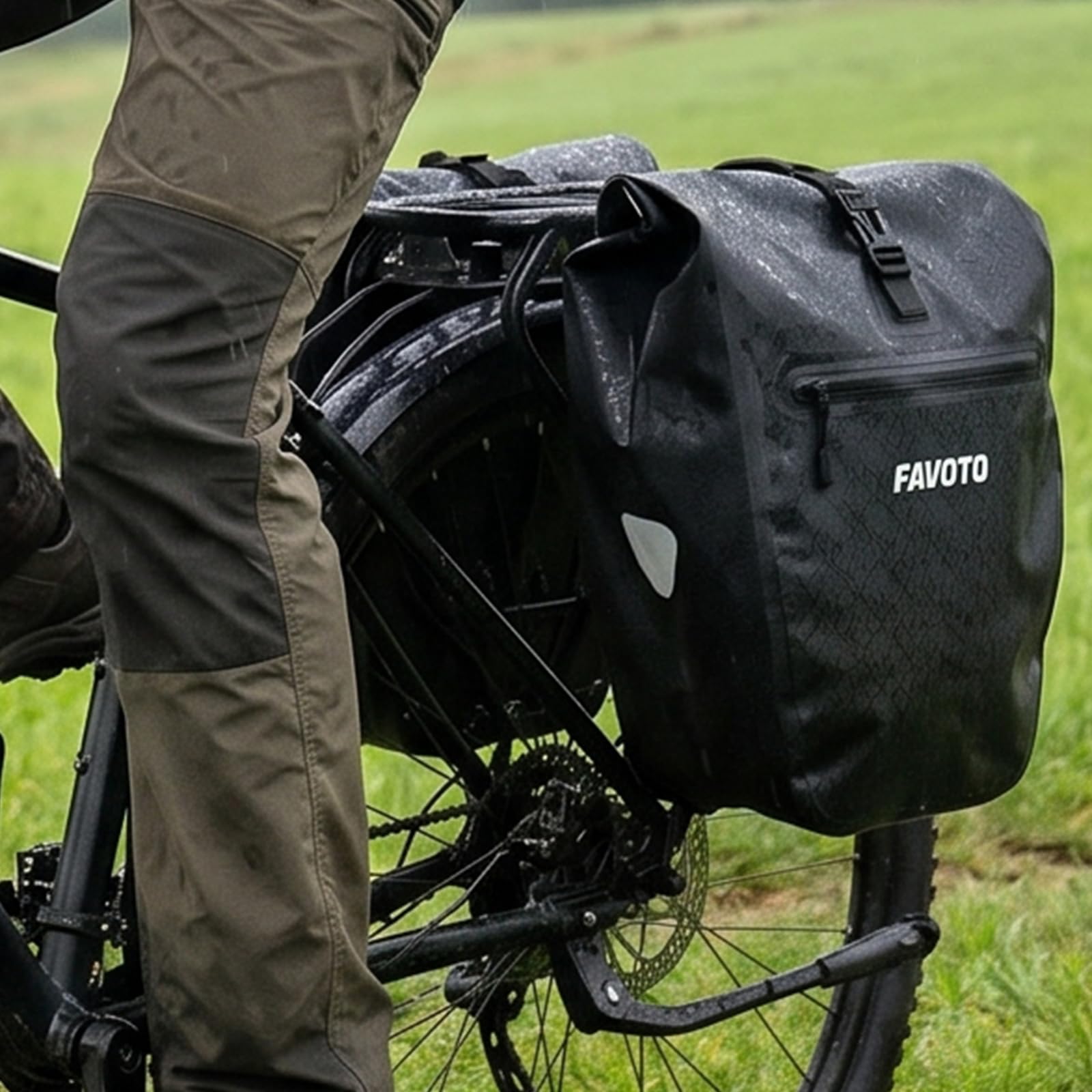 Favoto Torby rowerowe tylne bagażnik, wodoszczelne, 56 l (2 × 28 l) | Szybkie zapięcie, wytrzymałe, odblaskowe, duża pojemność do rowerów górskich, rowerów górskich