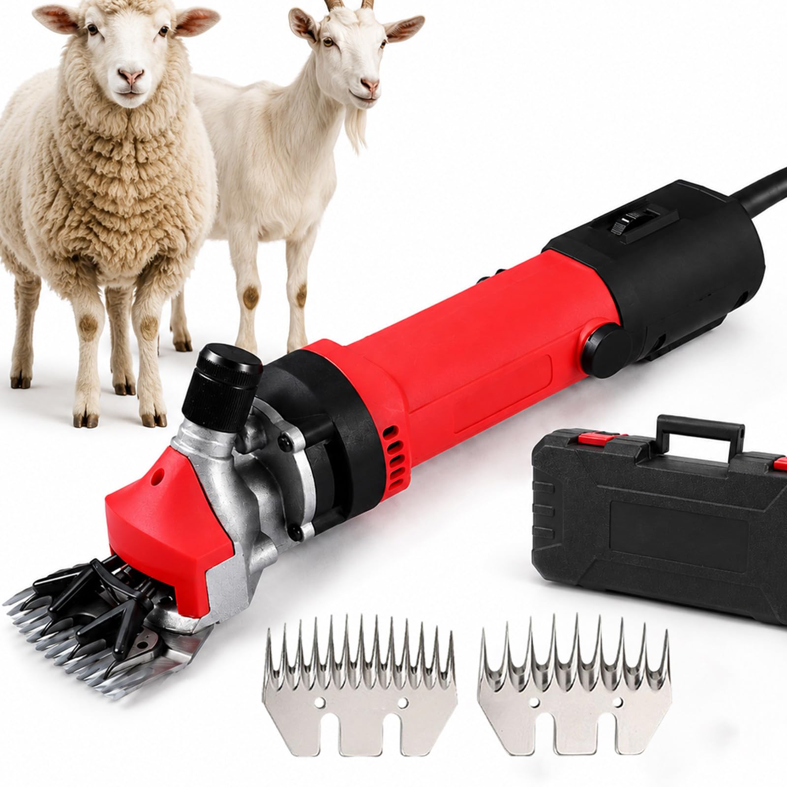 lilishangmao Heavy Duty Electric Shearing Clippers, Sheep Hair Clipper with 850W Pure Copper Motor, 6-Speed Control, 0-3200rpm, for Farm, Ranch And Livestock Care, with Carry Case Red