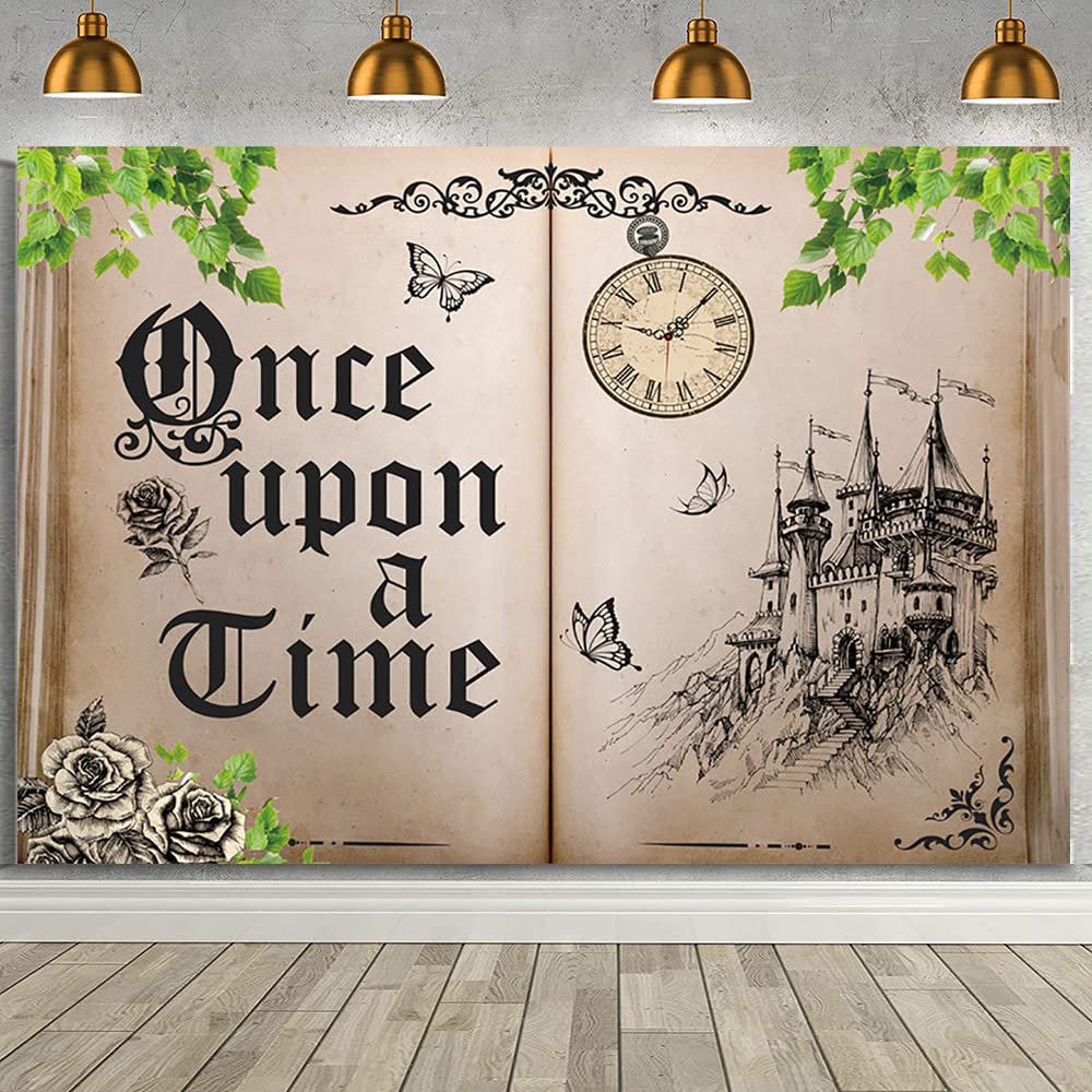 MEHOFOND8x6ft Fairy Tale Books Backdrop Once Upon a Time Princess Party Ancient Castle Romantic Story Background Wedding Birthday Party Decorations Banner