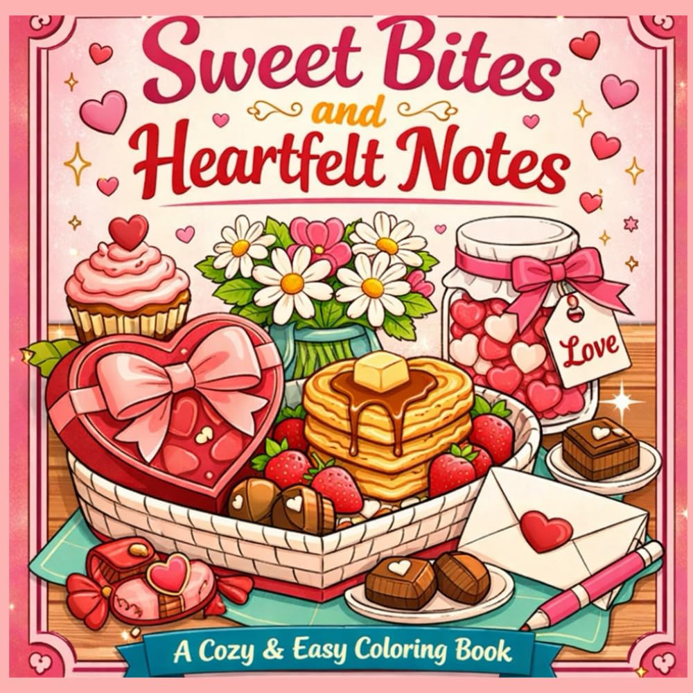 Sweet Bites and Heartfelt Notes .: Bold and Easy coloring book ,Simple, Cute Illustrations with Thick Lines (Cozy valentine)