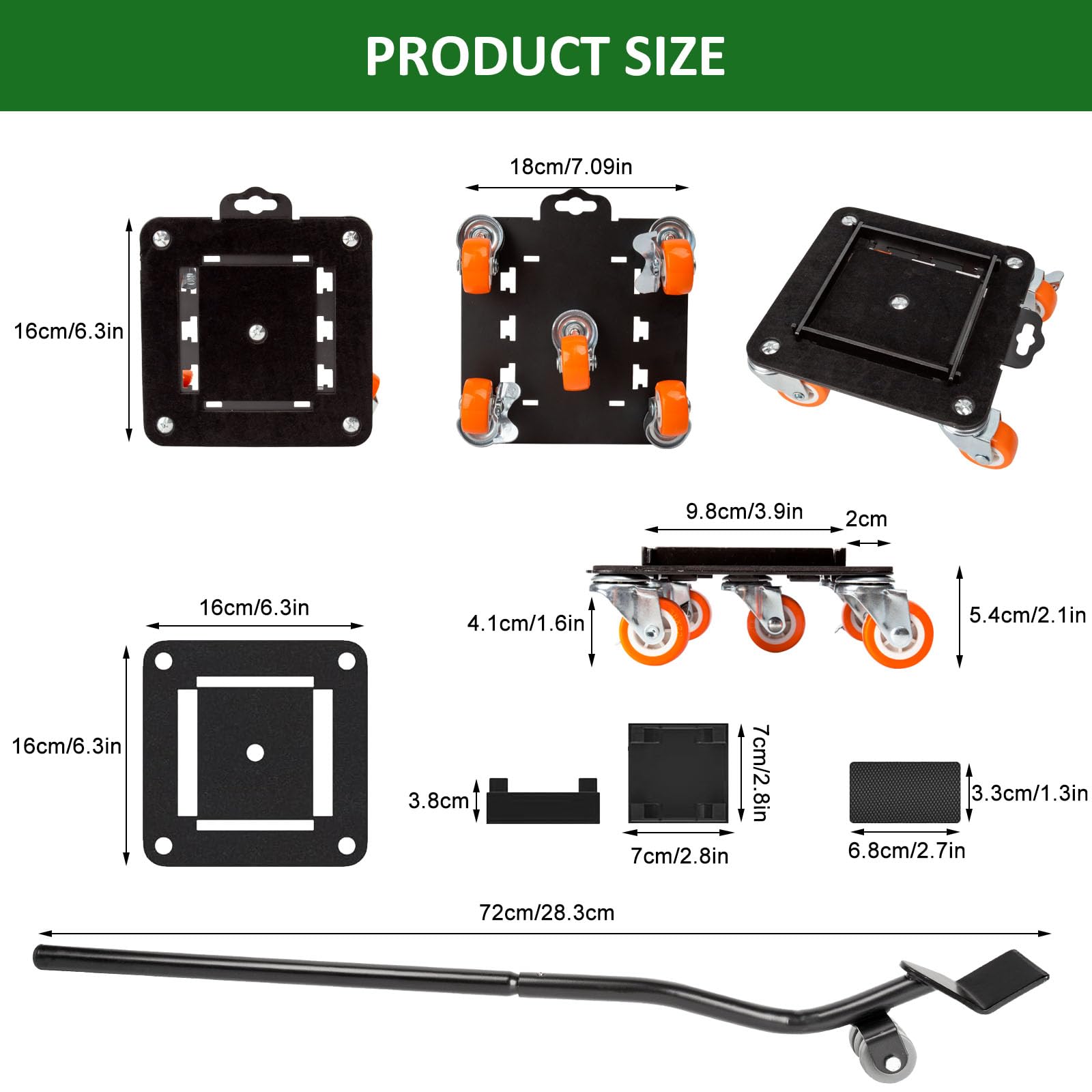 Kit Sollevatore Mobili, Spostare Mobili Pesanti, Kit Spostamento Mobili con Funzione di Parcheggio, Carico 1300 kg, con 5 Ruote Girevoli 360° per Spostamento Facile dei Mobili (Arancione)