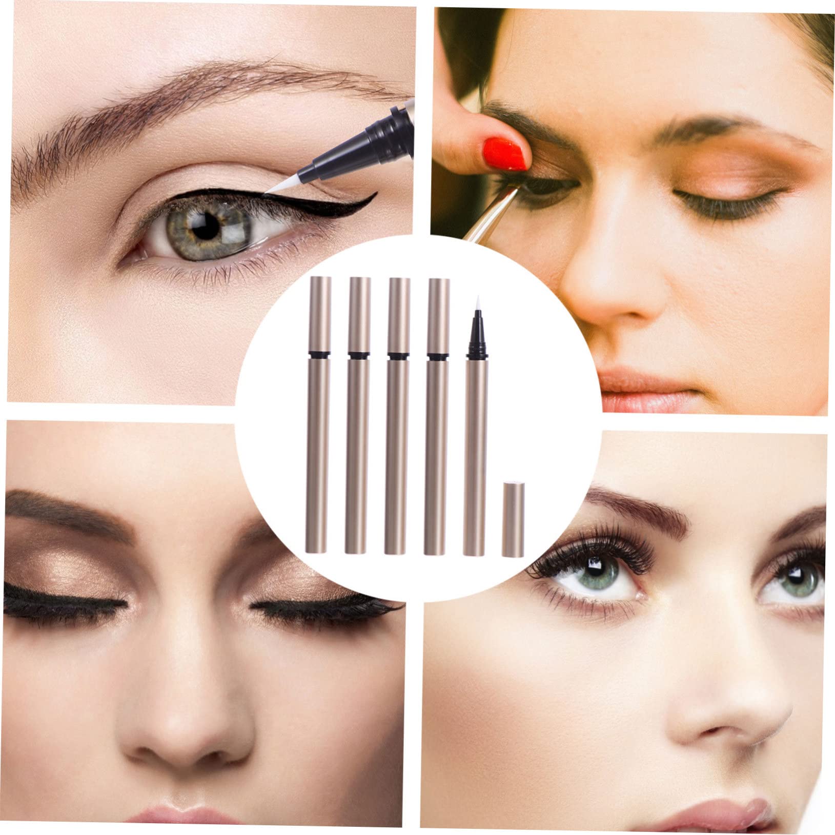 SHERCHPRY 5 Pz Tubetto Vuoto per Eyeliner Liquido Ricaricabile, 1 Ml, Oro, in Plastica, Leggero e Portatile, per Saloni e Fiere