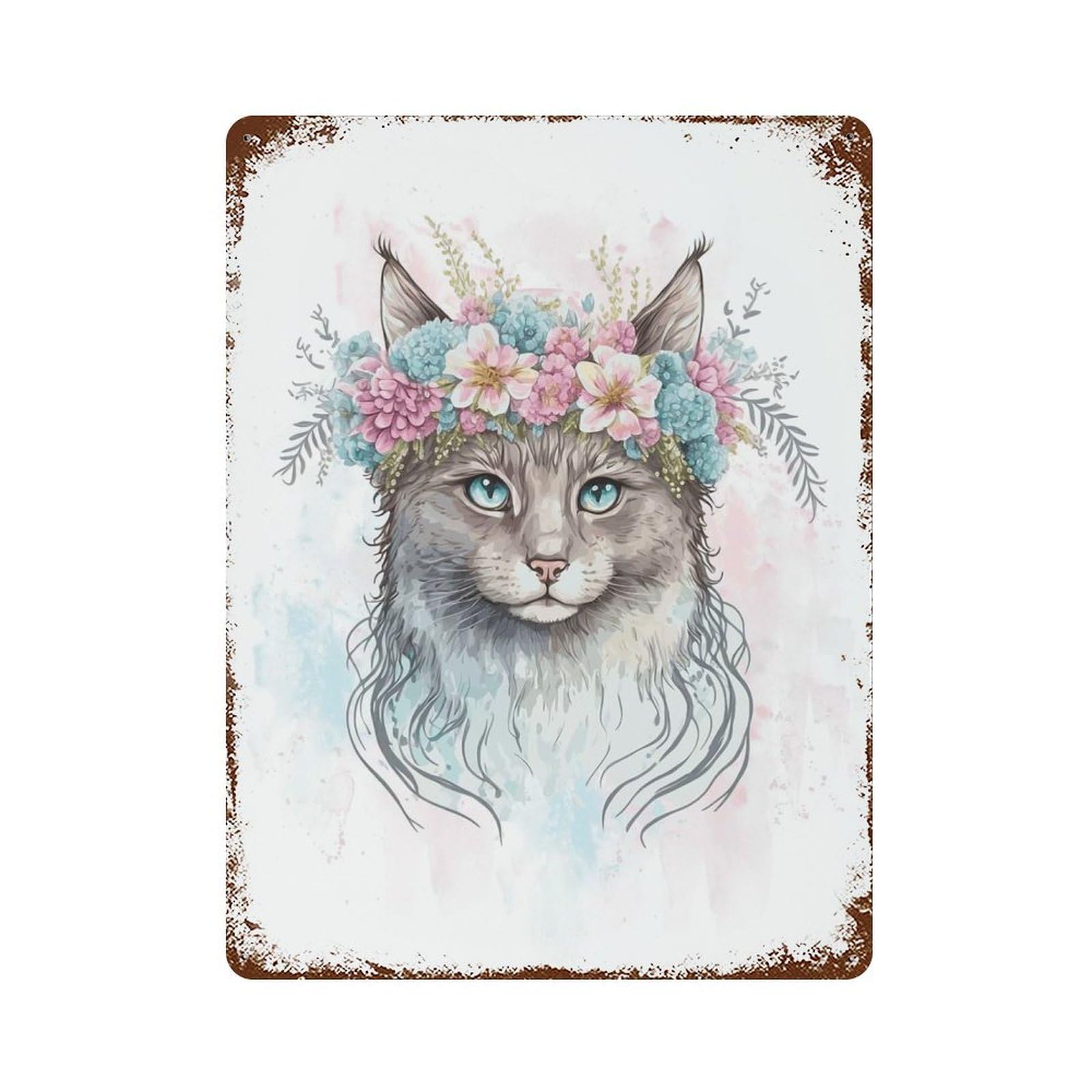 Rust Effect La Perm Watercolor Cat Rustic Tin Plaque 15.7"x11.8", Classic Wall Plaque for Shed, Workshop And Garage Wall Decor
