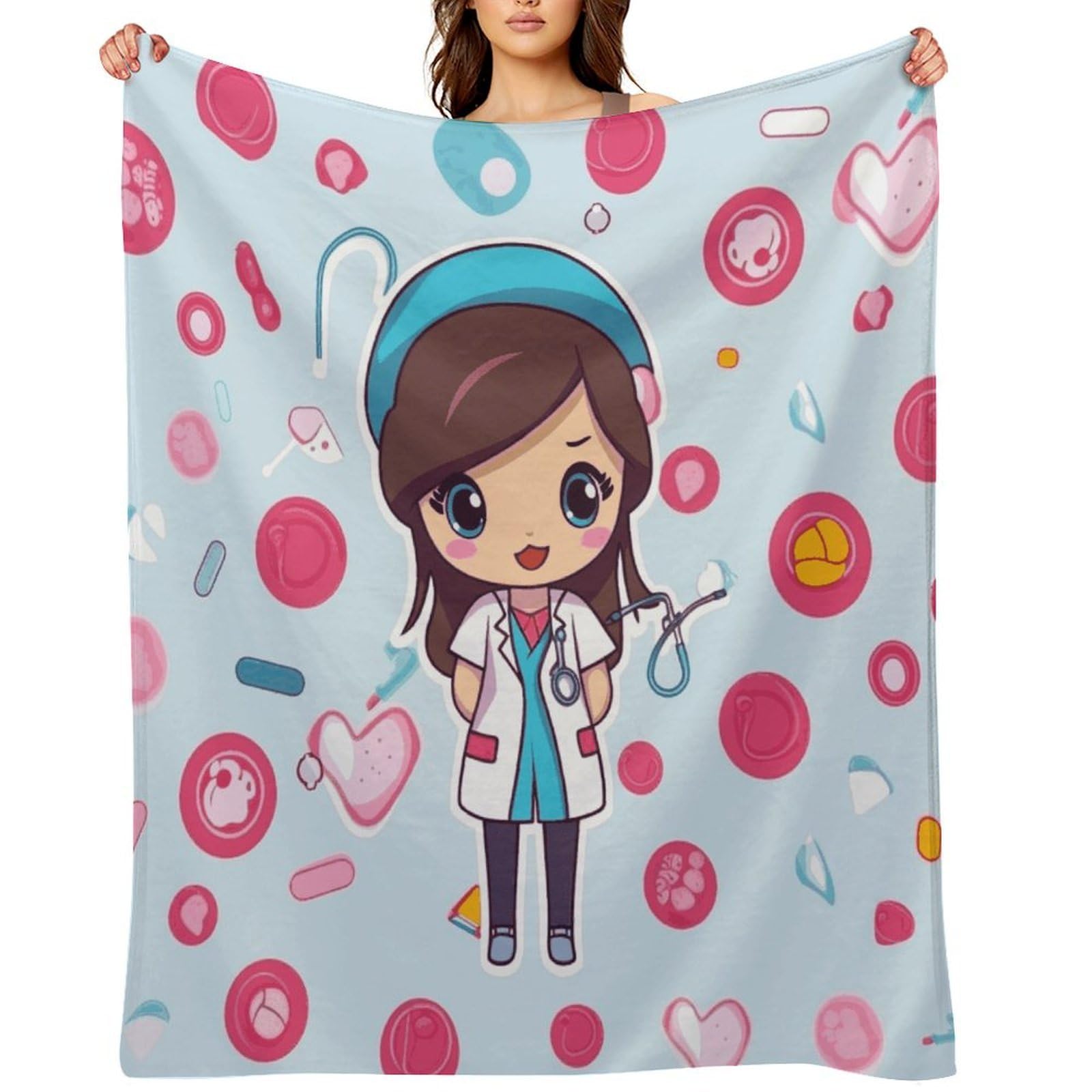 Cute Nurse Throw Blanket for Couch and Bed Super Soft Warm Lightweight Throw Blankets Cozy Fuzzy Flannel Blanket Personalized Decorative Blankets for Sofa Decor 50"x60"