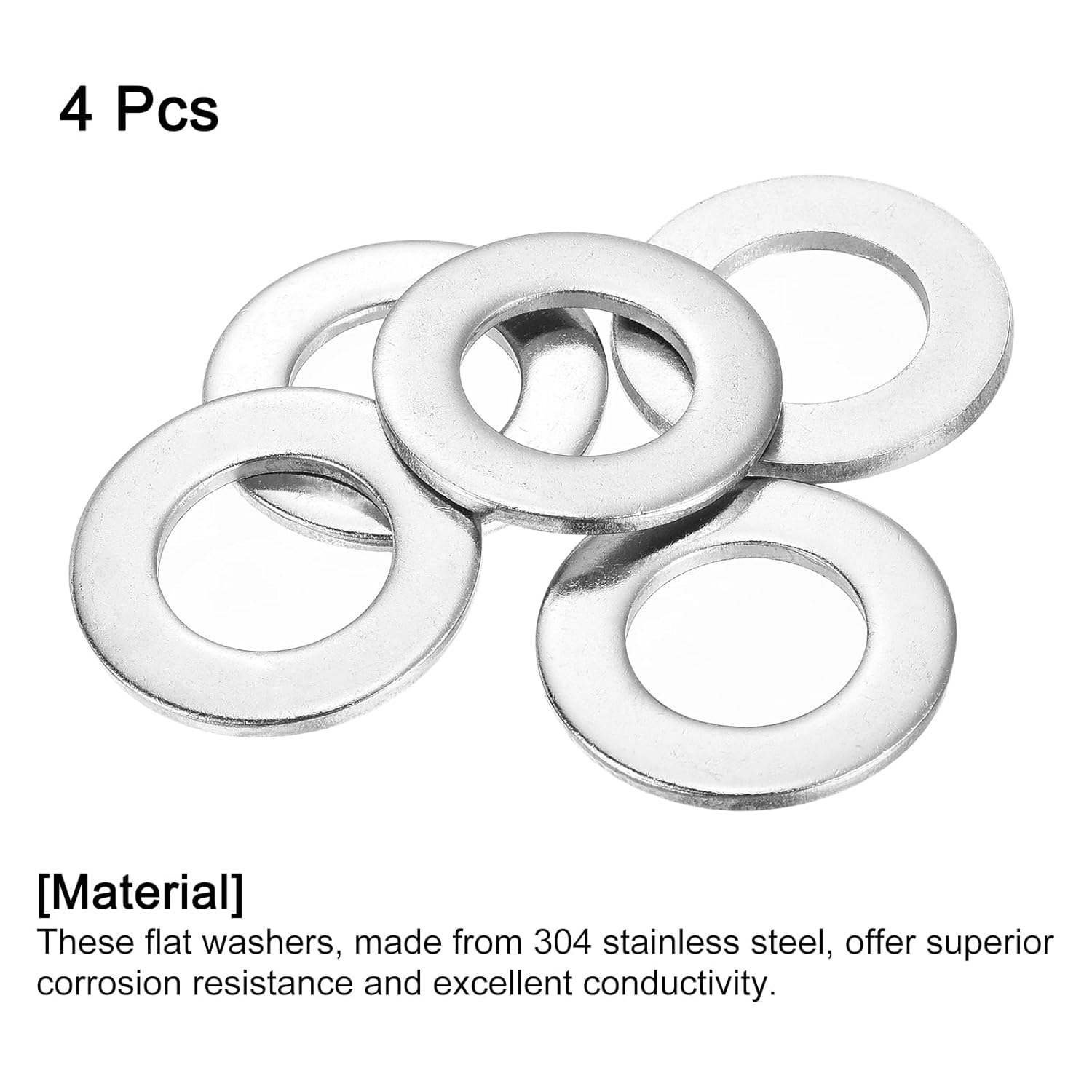 uxcell 4Pcs 3/4 Flat Washer, 304 Stainless Steel 0.812" ID x 2" OD x 0.148" Thick for Bolt Screw, Factories Repair, Kitchens, Shops, and Outdoor Construction, Silvery