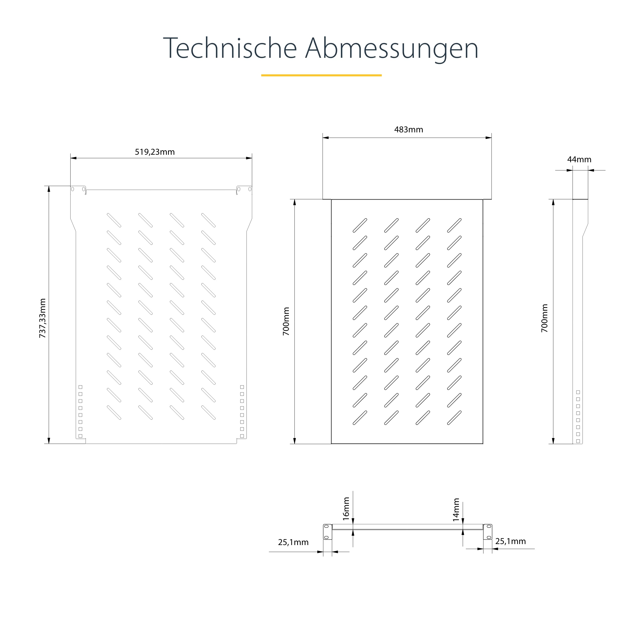 StarTech 1 HE 4-Pfosten Belüftetes Rack Fachboden, 68kg (ADJSHELFV-Rack) | Einbautiefe 71, 1-87, 3cm, EIA-310, Serverrack, Perforiert, M5 Käfigmuttern, 19 Zoll
