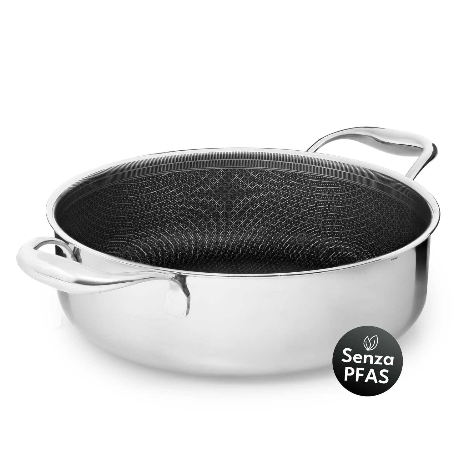 Onyx Cookware Padella per stufato, 28 cm, 4,5 l, con bordo alto, per cottura a induzione, per tutti i piani cottura, superficie antiaderente antigraffio, 3 strati di acciaio inox/alluminio