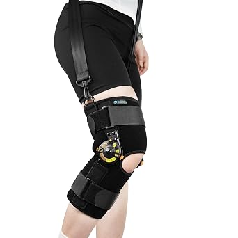 Nvorliy Hinged ROM Knee Brace with Shoulder Strap, Side Stabilizers & Locking Dials, Post Op Knee Immobilizer for Arthritis, ACL, MCL, PCL, Meniscus Tear, Injurie/Knee Pain -Large