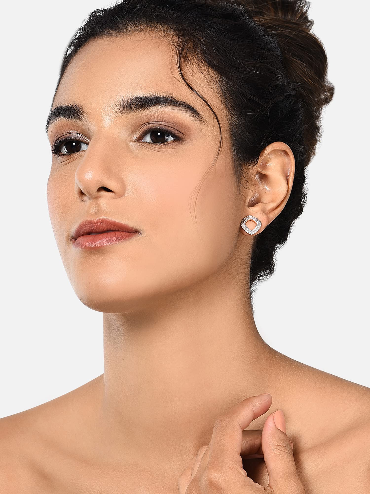 Hollow Square Cubic Zirconia Studs Earrings for Women