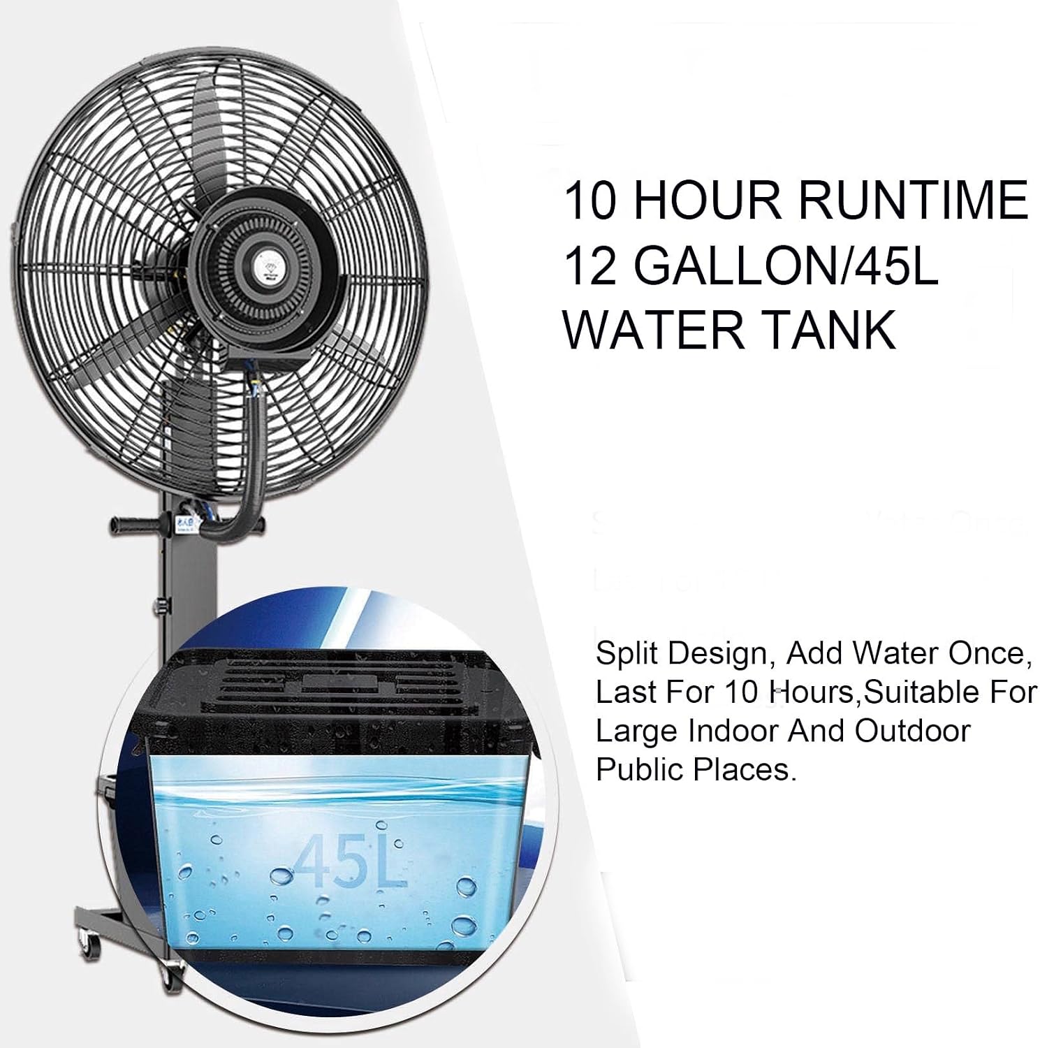 Oscillating Pedestal Misting Fan, Outdoor Fan with Mister, Standing Mister for Outside Patio, 3 Cooling Speeds, 12 Gallon Tank