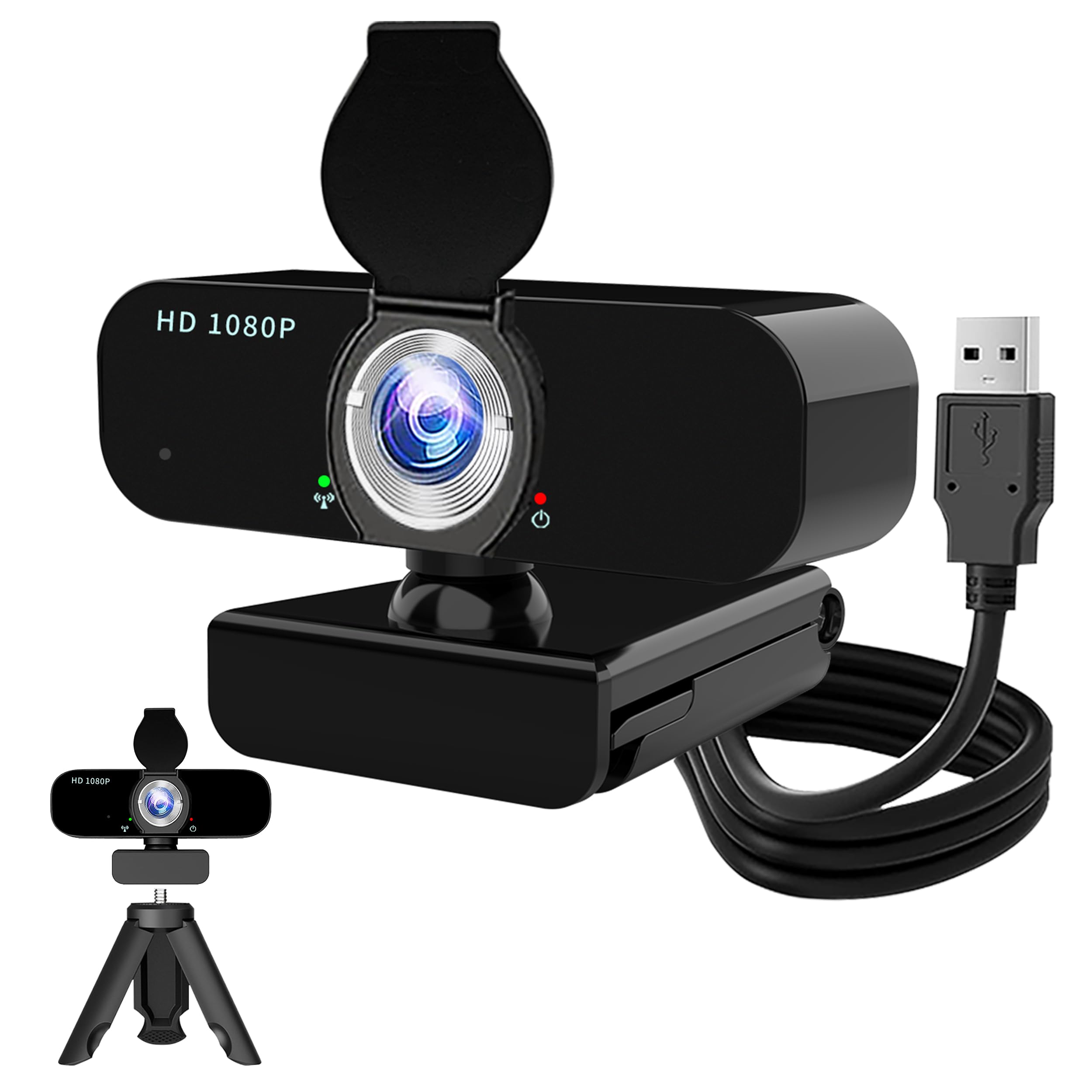 Webcam for PC,Full HD 1080p Computer Webcam with Noise-Canceling Mic, Tripod, Privacy Cover, Auto Focus/Low Light Correction/Beauty Filter, USB Web Camera for Streaming/Meeting/Online Video/Zoom