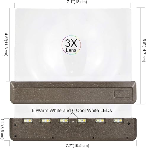 Miniatura 7 de HONGUT Lupa recargable de página completa, lupa de mano de 12 LED ultra brillante con luz blanca fríacálida, lupa ilustrada de brillo ajustable para