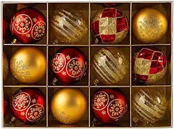 12 Bolas de Natal Decoração Árvore Premium Luxo Feitos a mão (Vermelha e Dourada)