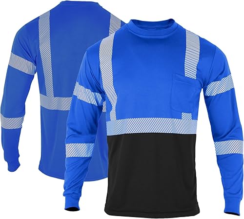 FONIRRA Camisetas reflectantes de seguridad de alta visibilidad para hombres con manga larga ANSI Clase 2 (azul, XL)