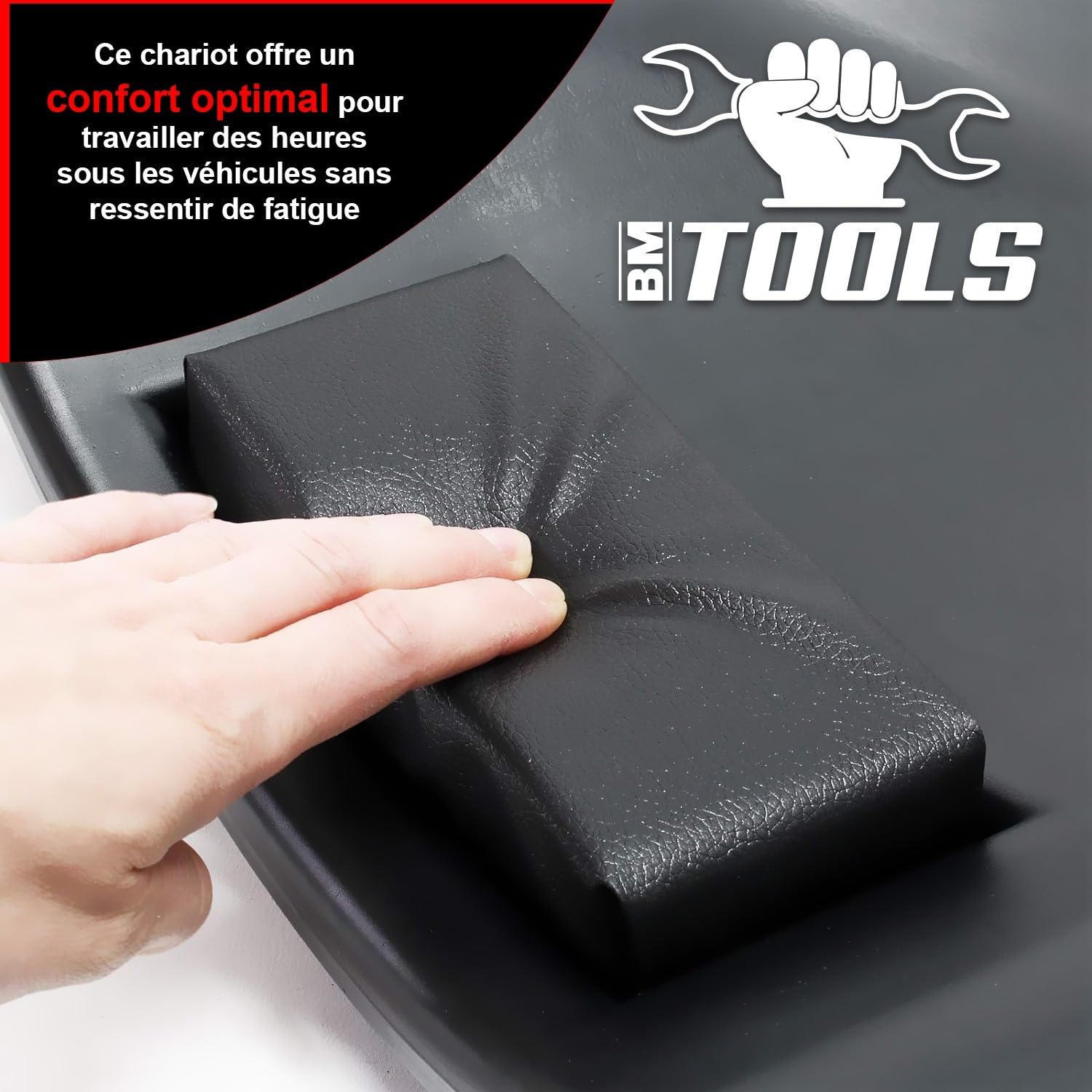 Carro de visita BM TOOLS BMT-ROULETTE Mecánico Garagista, Tabla de trabajo para vaciado de vehículos, 6 ruedas giratorias