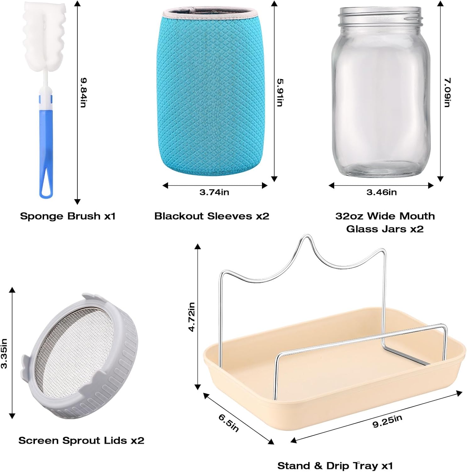 32OZ Sprouting Kit, 2 Sprouting Jar Kits, Wide Mouth Mason Jars with Sprout Lids.Sprouts Growing Kit, Seed Sprouter Set for Growing Broccoli, Bean, Alfalfa